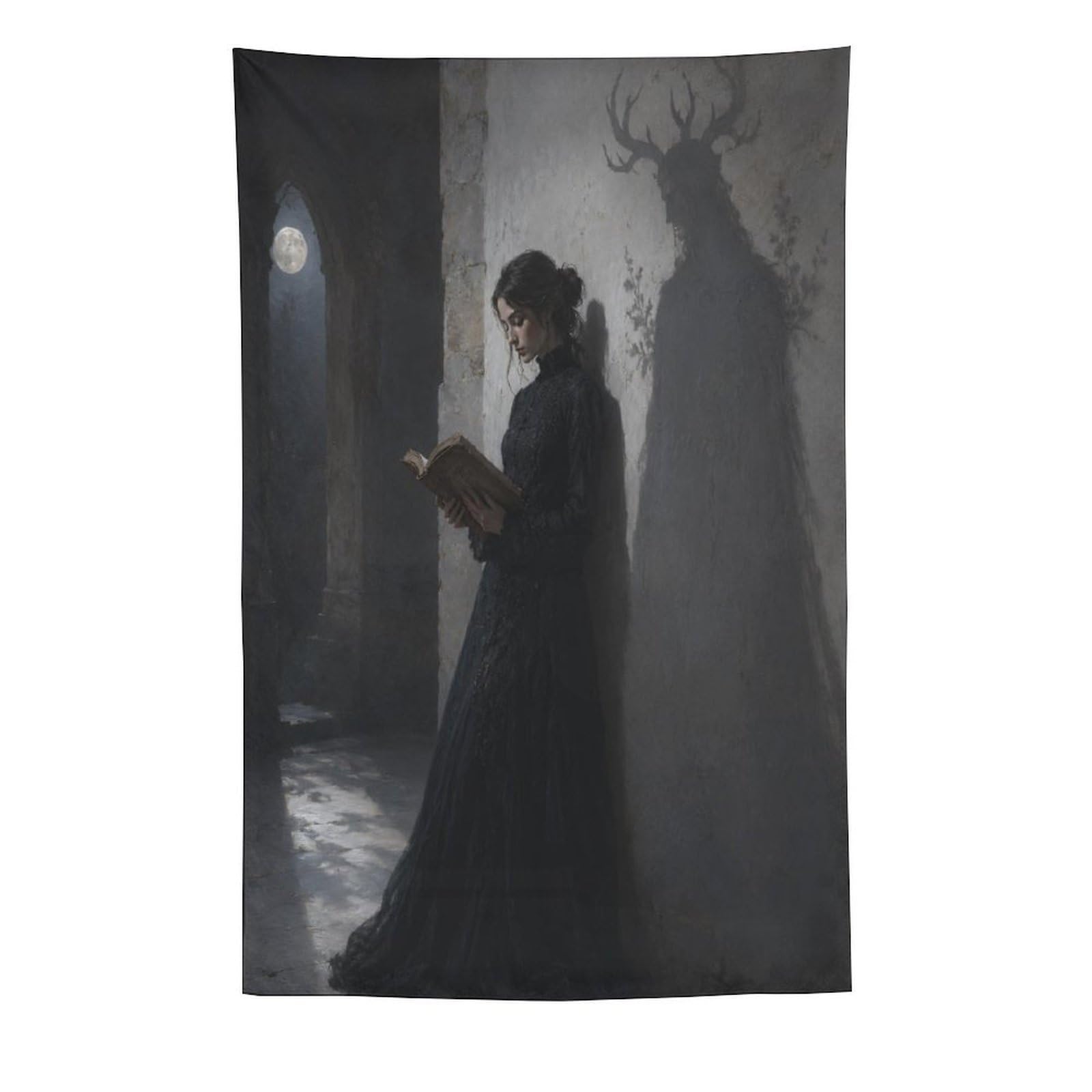 Woman Reading Deer Shadow Wall Tapestry, Oil Painting, College Dorm