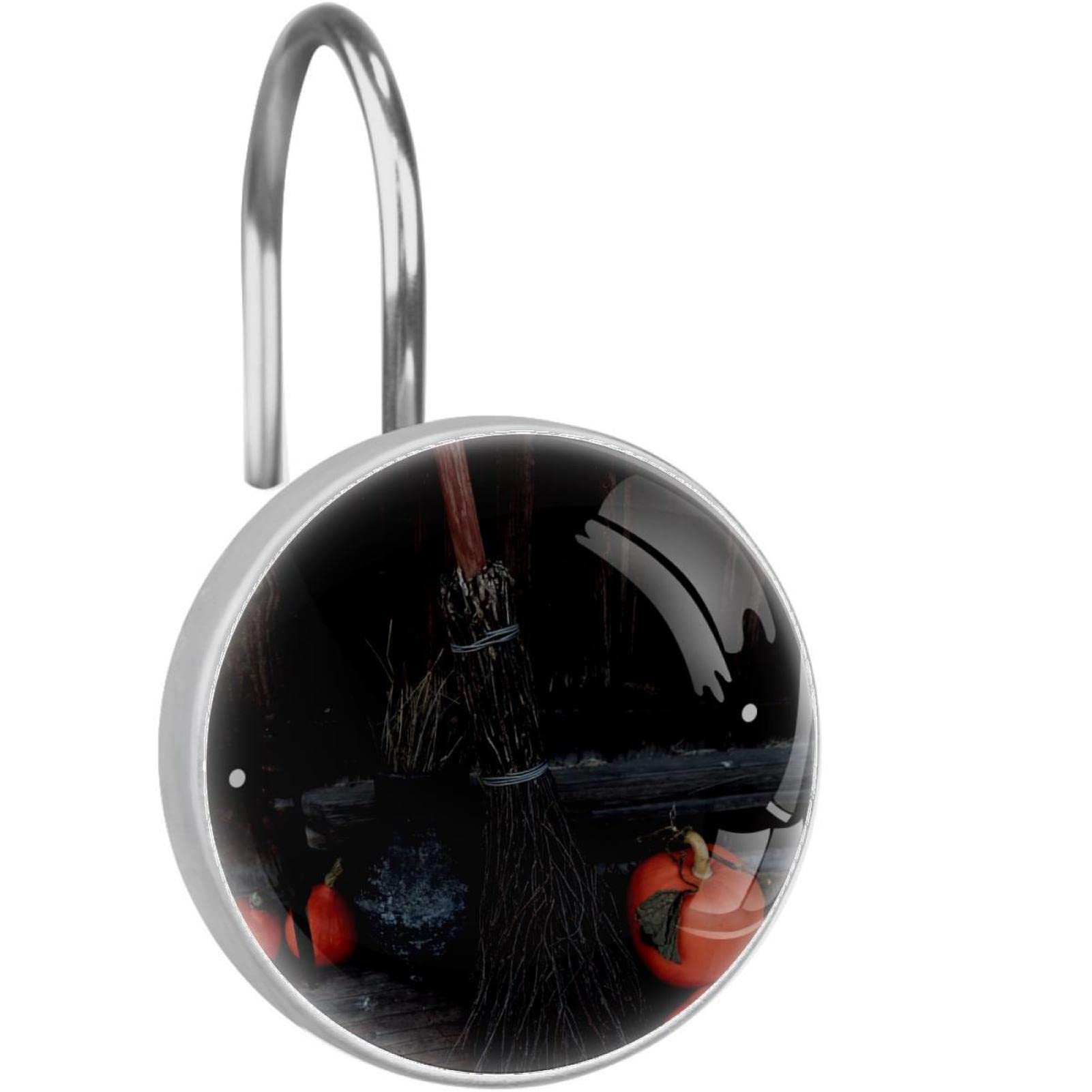 Crochets de rideau de douche Halloween en acier inoxydable : lot de 12 anneaux citrouille