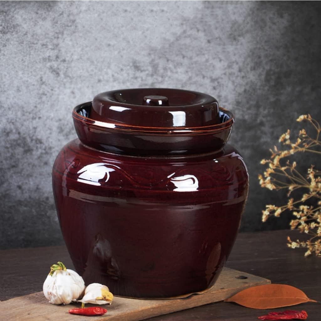 Traditional Chinese Porcelain Pickle Jar,Goldfish Pattern Fermentation Crock Pickling Pot,Ceramic Fermenting Jar with Water Seal Airlock Lid Stoneware Fermenter for S