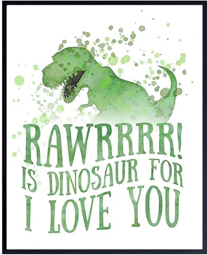 Rawr Means I love You in Dinosaur - Nursery Decor Dinosaur Love Typography Wall Art Print Poster - Unique Home Decoration for Boys or Kids Room,