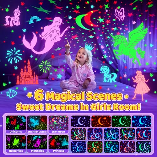 Onefire Girls Toys for Girl Gifts, 6 Films Light Projector Unicorn Toys for Girls Age 4-6, Rechargeable Night Lights for Bedroom, 360° Rotating Butterfly Decor Mermaid Gifts Princess Baby Toddler Toys by One Fire - Image 3