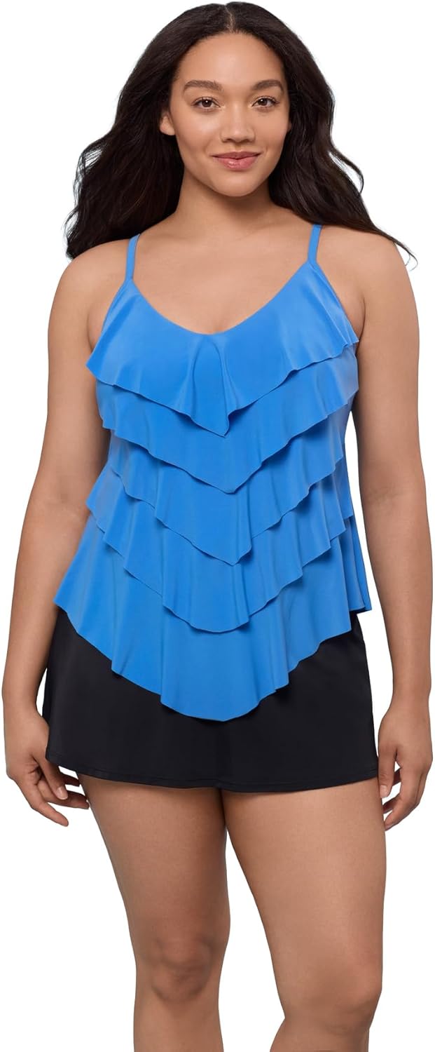 Women's Five Tiered Adjustable Rachel Swim Tankini Top with Molded Cups and Bra Support