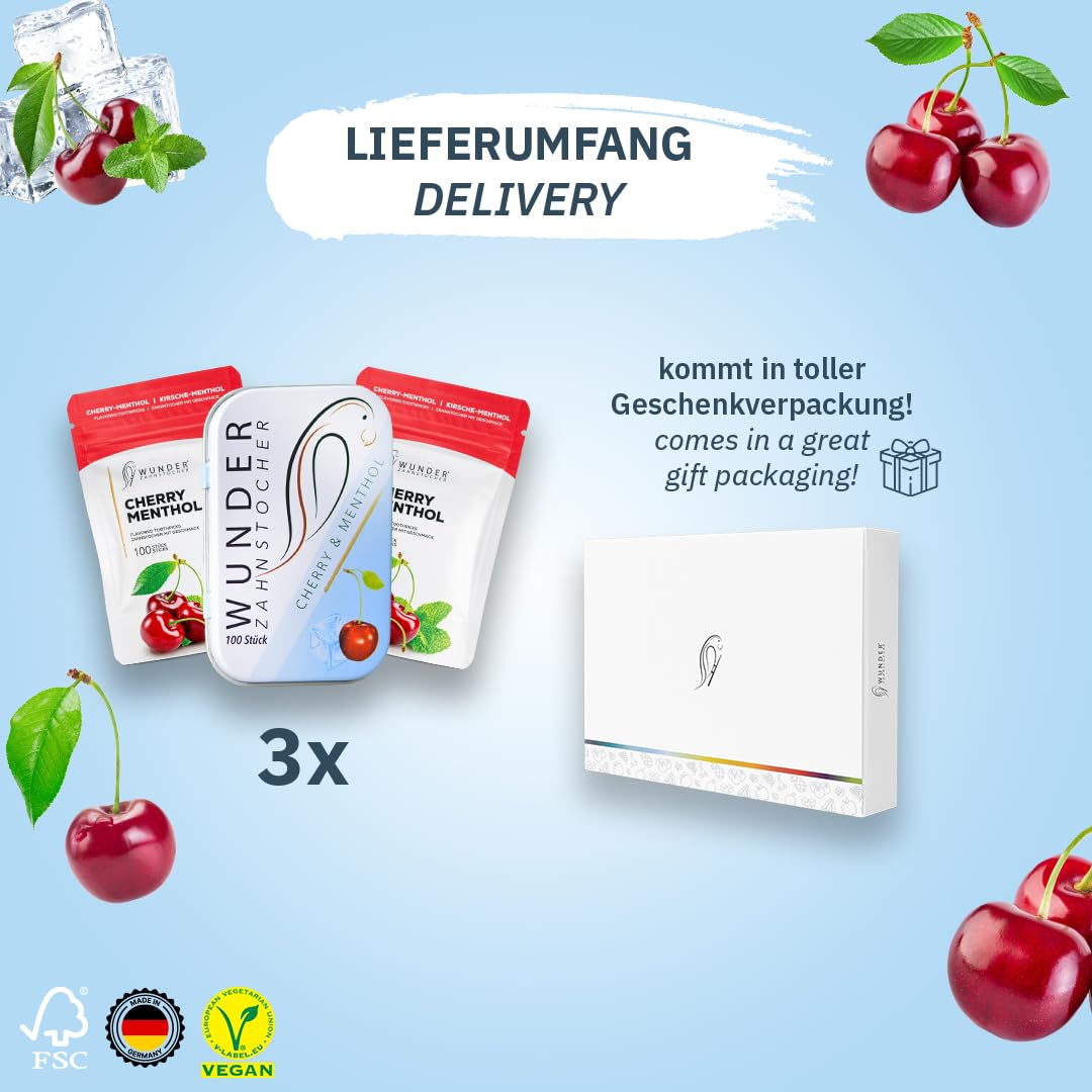 Wunder Cure Dents Aromatisées - Pack De 3 Boîtes Avec 8 Saveurs Fun (Cerise, Menthol, Etc.) - Pour Une Haleine Fraîche Et Un Nettoyage Malin