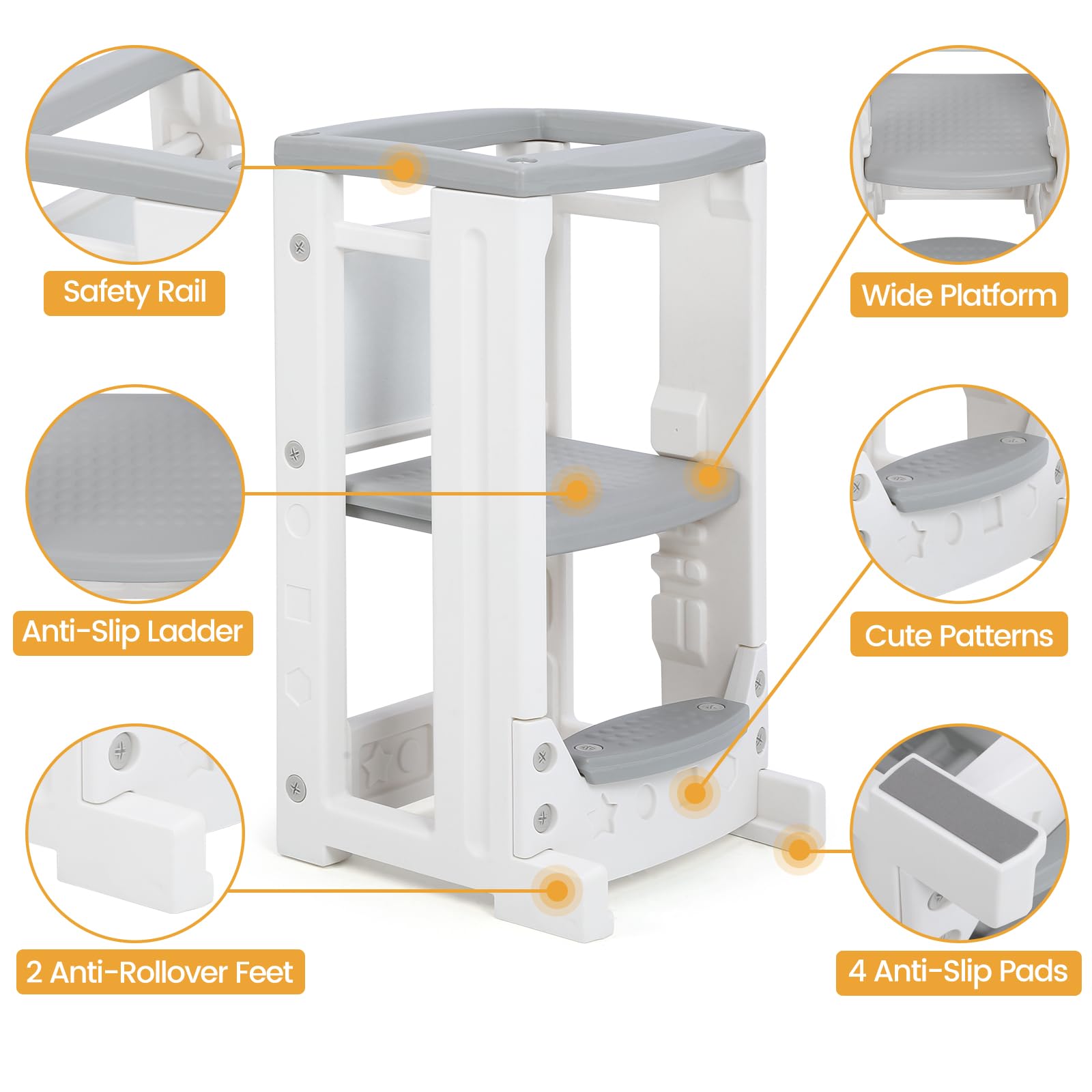 Kids Kitchen Step Stool with Whiteboard, Toddler Tower with 4 Adjustable Heights & Safety Rail, Baby Children Learning Stool Toddler Kitchen Stool Helper for Bathroom Sink Kitchen Counter