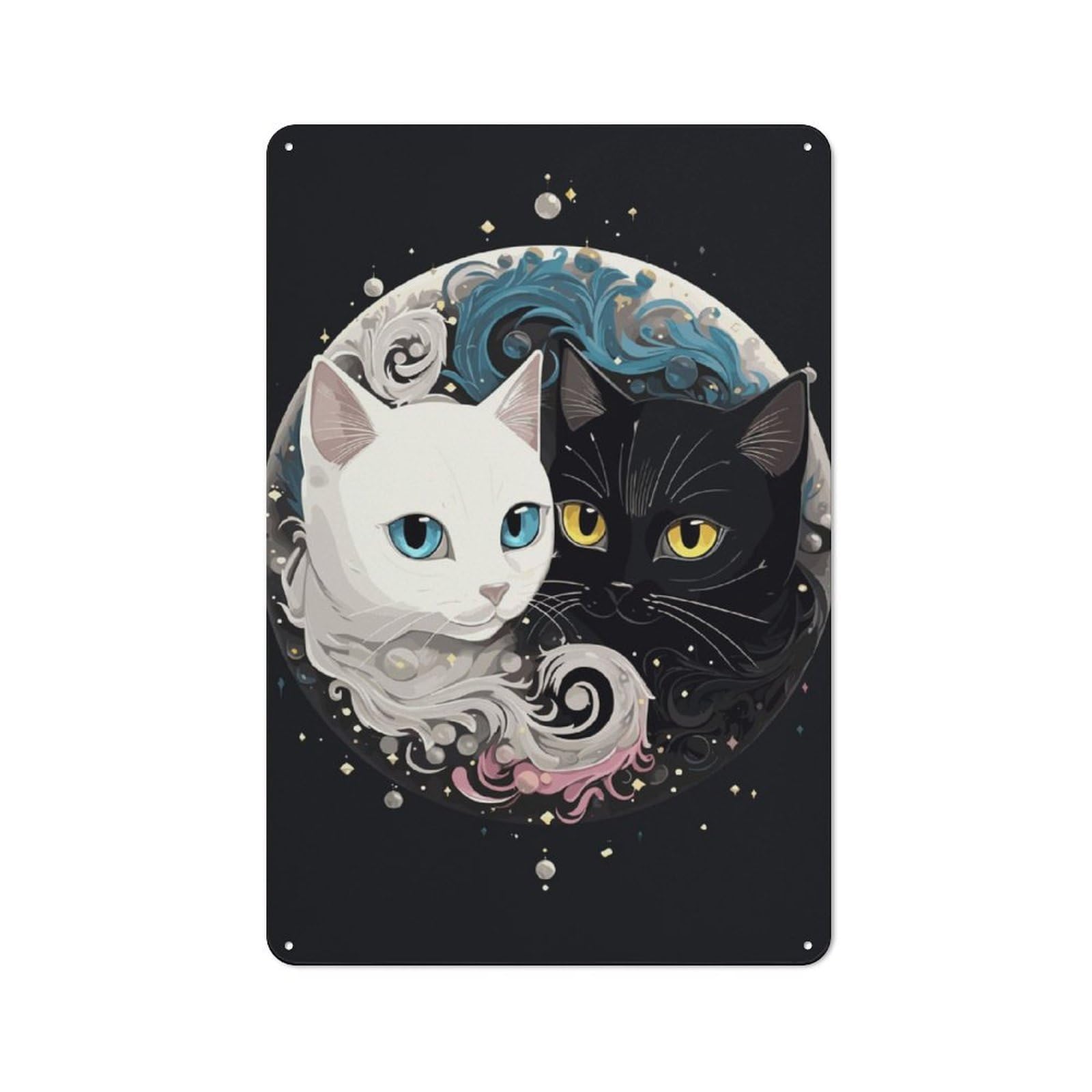 Junmoney Anime Ying Yang Cats Vintage Metal Plaque 30X20cm For Man Cave Or Games Room, For An Autumn Update To Man Cave And Games Room