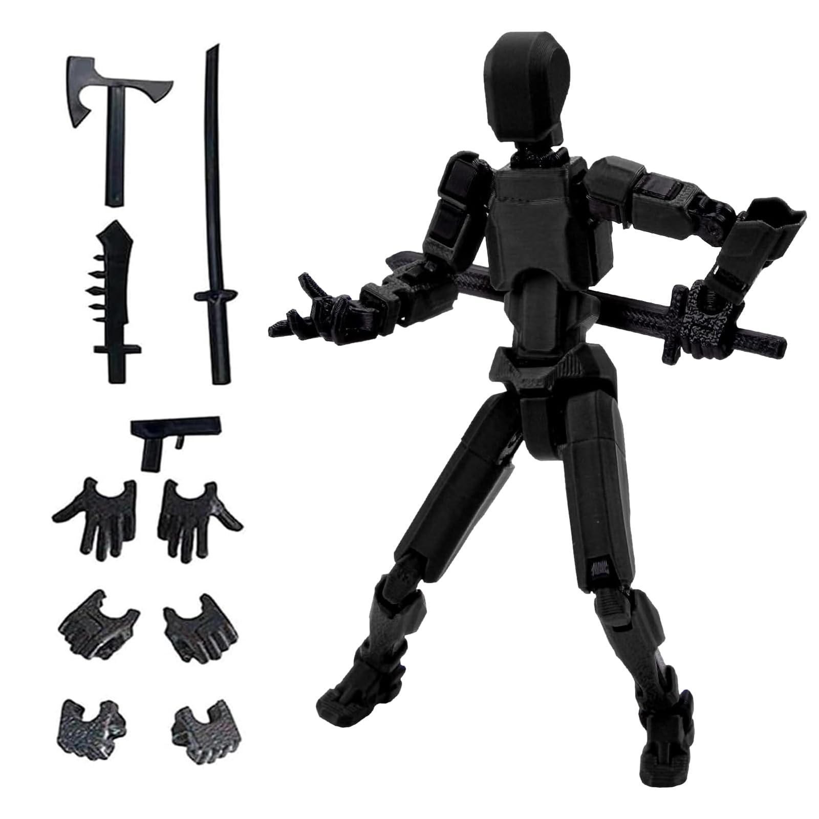 Azxndy 3D Printed Moveable Joints RobotFinger Exercising Toys Assembly SetMulti Joint Movable ModelFull Body Mechanical Movable Toy,Movie Character Desktop Decoration for Game Lovers (black)