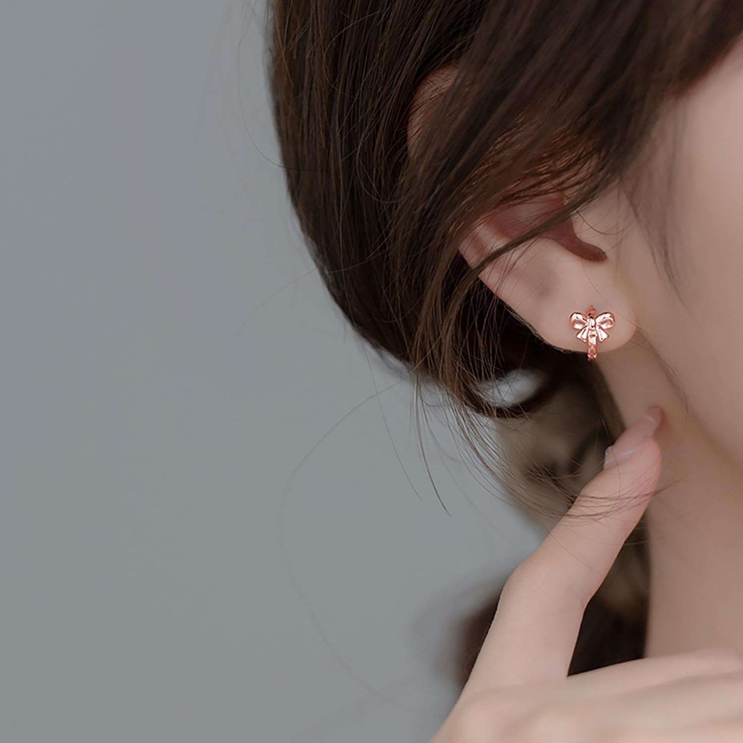 Reffeer Solid 925 Sterling Silver Small Bow Hoop Earrings Huggie for Women Teens Bowknot Huggie Earrings