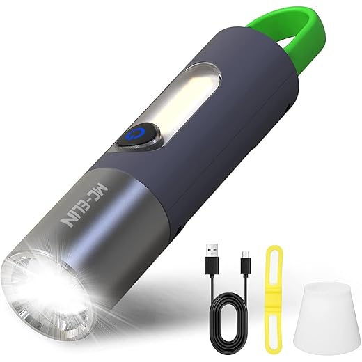 Camping Latern Flashlight Plastic Torch,USB-C Rechargeable High Lumens Zoomable Small LED Flashlight 4 Modes with Side Light Carabineer Clip Portable Flash Lights for Emergency Cycling Camping