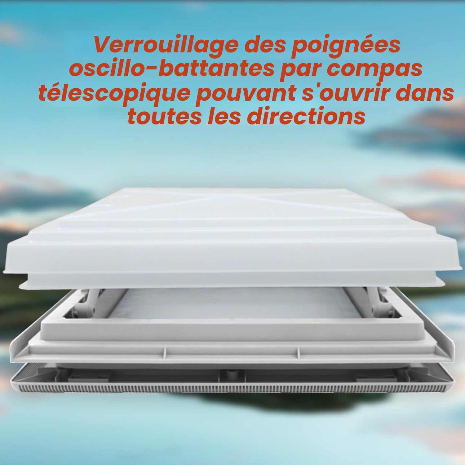 MPK 42 Lanterne de toit avec moustiquaire, 40 x 40 cm, avec capot en verre dépoli blanc signal pour caravane camping-car