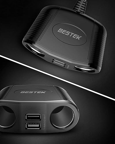 Miniatura 5 de BESTEK Adaptador de energía para 2 enchufes para encendedor de cigarrillos, duplicador para toma de CC, USB doble 3.1A, cargador de auto para iPhone