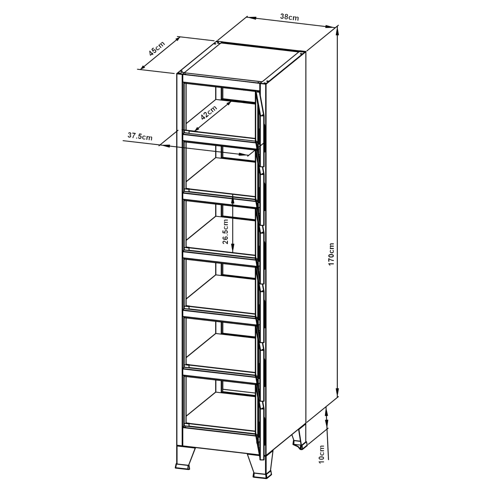 [en.casa] Armadio Spogliatoio Mobile a Colonna in Acciaio 180 x 38 x 45 cm Scomparti con 6 Ante Chiusura a Chiave e Targhetta - Grigio
