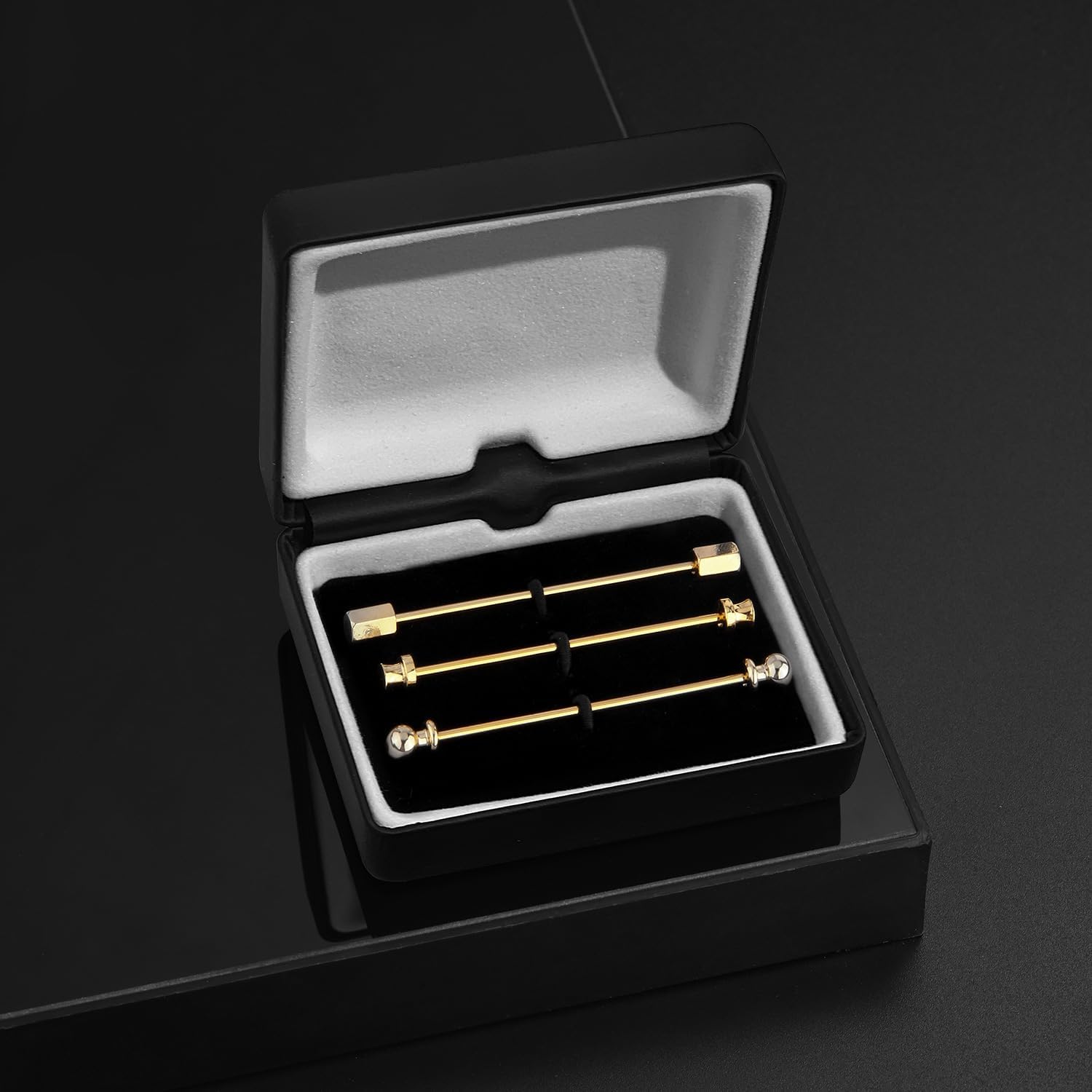 wynameleri Mens Shirt Collar Bars Pins Clips Clasps Silver Tone and Gold Tone Set 3 PCS Business Gift 60mm