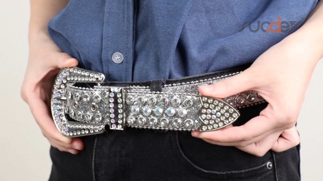 SUOSDEY Women Men Rhinestone Belt Unisex Sequin Strap Bling  display picture 1