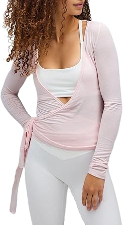 Halfword Ballet Wrap Tops for Women Long Sleeve Pilates Yoga Workout Tie Front Shirts Coquette Blouses Y2k Going Out Outfits