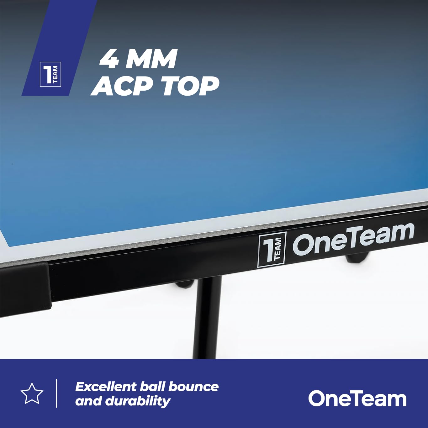 OneTeam Table de Ping Pong avec des Dimensions de 274x152.5x76 cm pour Jouer en Extérieur avec Filet Plateaux Pliables Roues de Transport avec Fonction de Blocage Bleu Clair