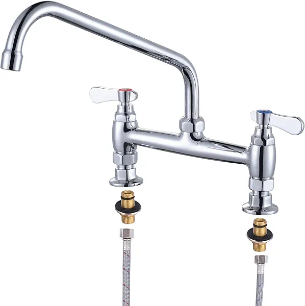 iVIGA Commercial Sink Faucet with 12” Swivel Spout & Supply Lines, 8" Center Deck Mount Kitchen Faucet, Dual Handles Brass Utility Sink Faucet for Laundry Room Restaurant Compartment Sink, Polish