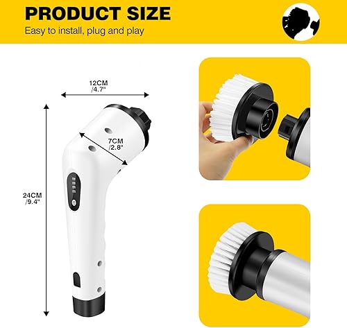 Miniatura 6 de Limpiador eléctrico giratorio, cepillo de limpieza inalámbrico con 3 cabezales de cepillo reemplazables, 2 velocidades, depurador de ducha eléctrico