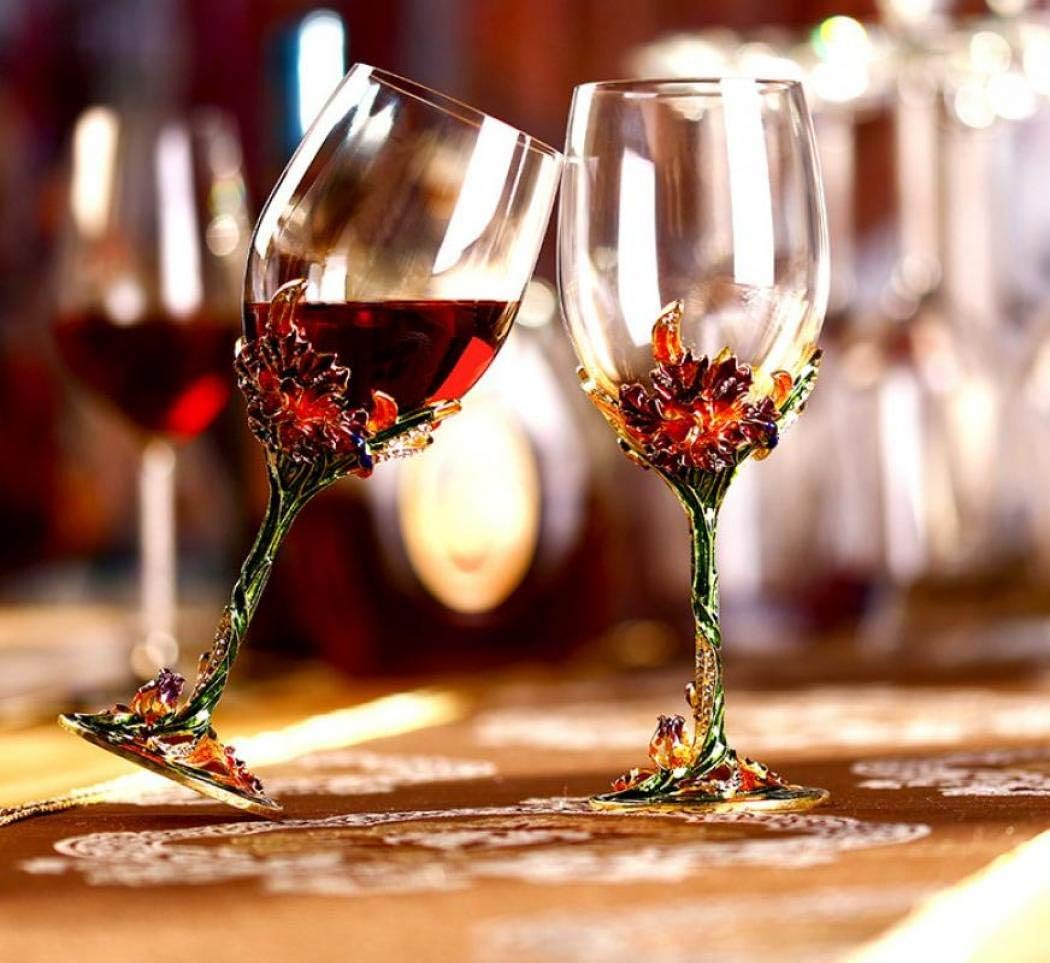 Comeon Wine Glasses Crystal Red Wine Glasses Elegant Champagne Glasses Enamels Floral Decorative Goblets(Green /2 set(gift box)) - Image 4