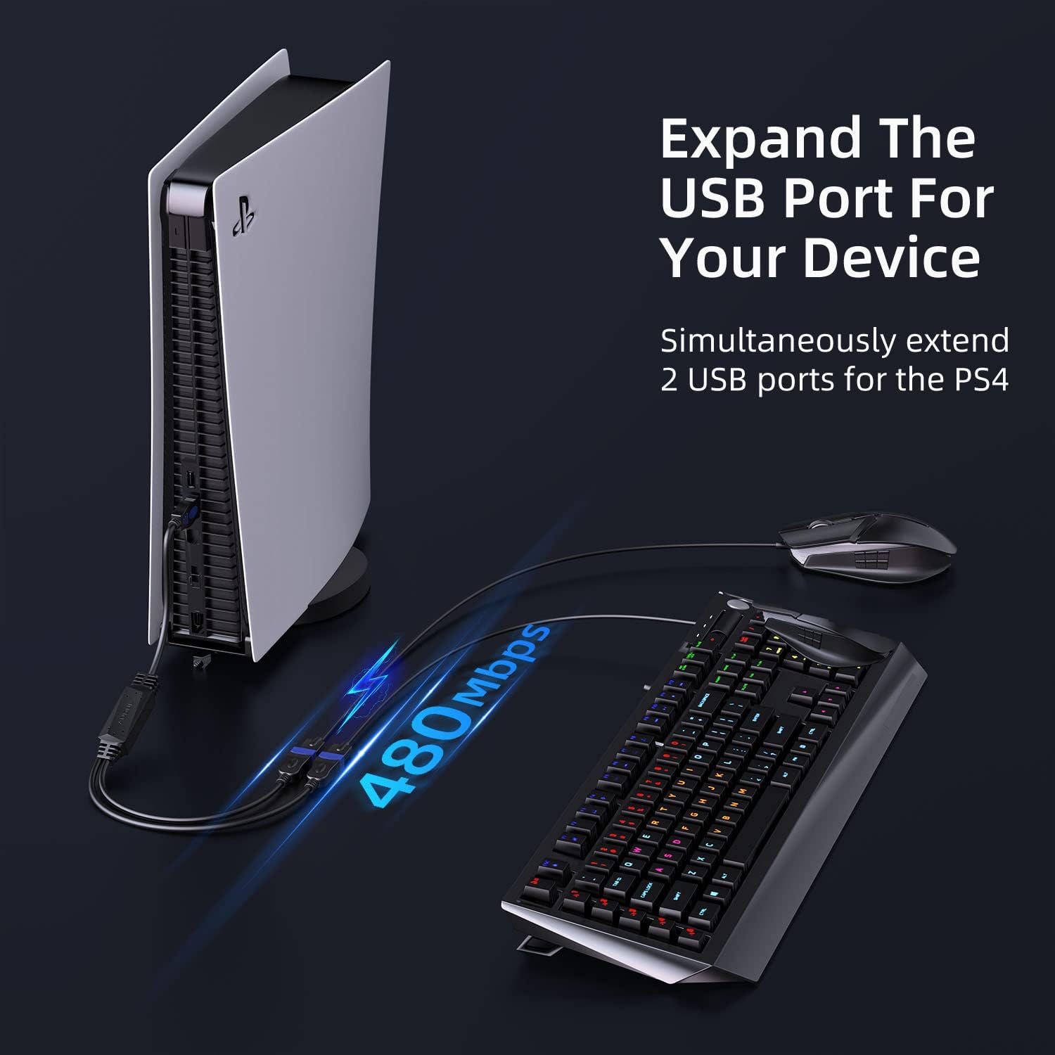 ANDTOBO Cavo USB Sdoppiatore, USB Doppia Uscita, Cavo 2.0 Y Splitter USB per Auto/iPhones/LED/Dischi Rigidi Esterni, ecc