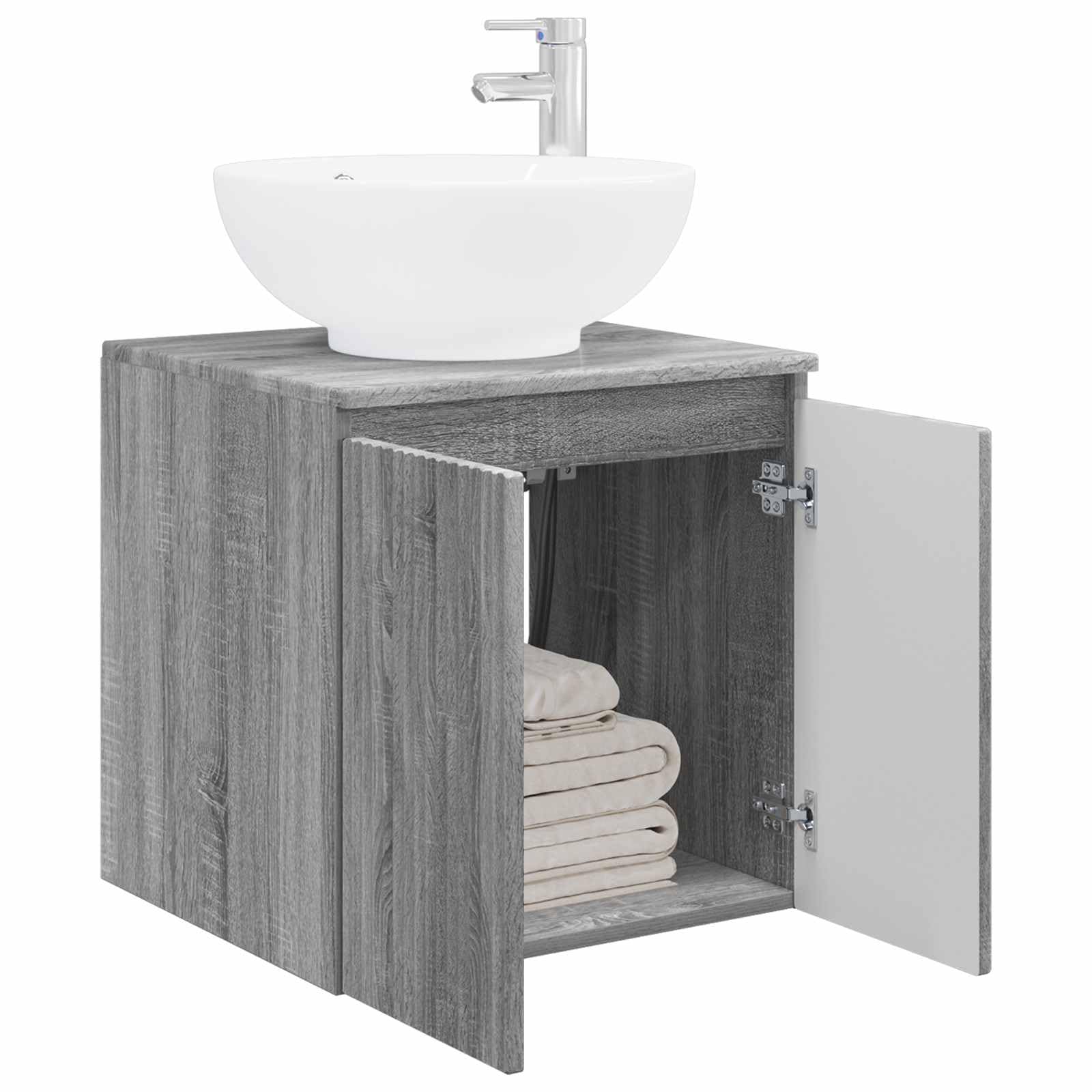 Vidaxl Greysonoma Wall-Mounted Sink Vanity Grey Sonoma 49.5 X 44.5 X 65 Cm, Modern Wall-Mounted Vanity, Space-Saving Design, Engineered Wood Sink Storage, Compact Bathroom Furniture, Functional Unit