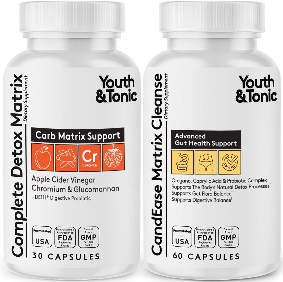 CandEase & Complete Detox Pills | Body Alkalise Restoring Normal Acidity Level | Digestive Balance & Gut Health Support | Cleanse Complex wIith More Probiotics Caprylic Acid Oregano Enzymes ACV