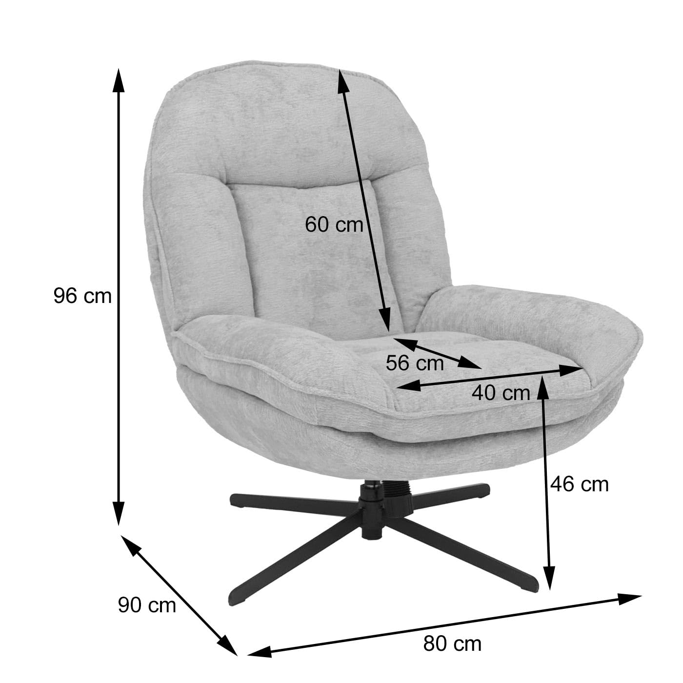 Mendler Relaxsessel mit Hocker HWC-P32, Fernsehsessel Nosagfederung, drehbar Metall Stoff/Textil Chenille (370 g/m²) - grau