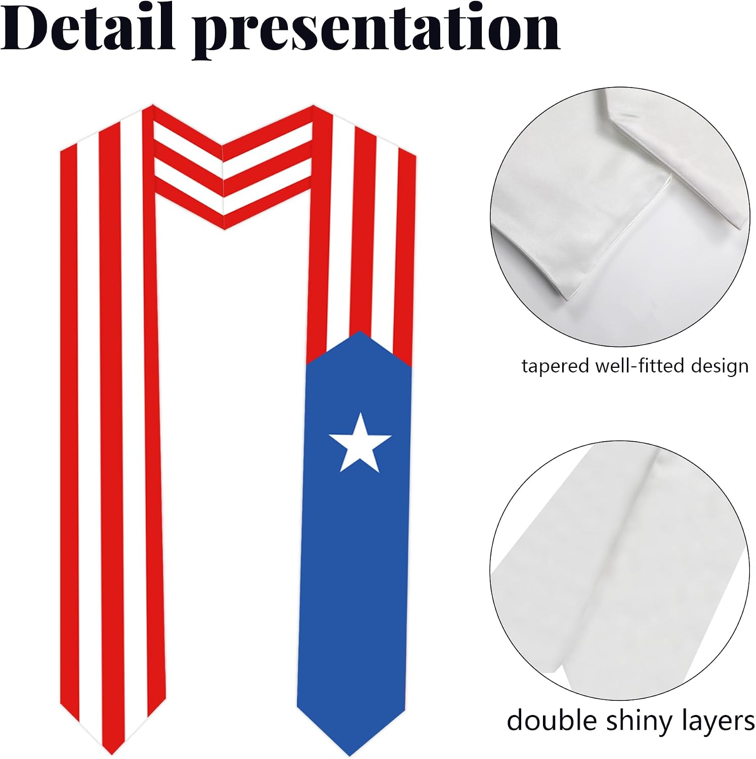 Puerto Rico Flag Graduation Sash Satin Scarf 72" Stole for Abroad Student International Study Class