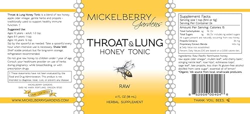 Miniatura 7 de Mickelberry Gardens Tónico de miel de garganta y pulmón - Apoyo respiratorio e inmunológico calmante natural, 4 onzas (paquete de 2)