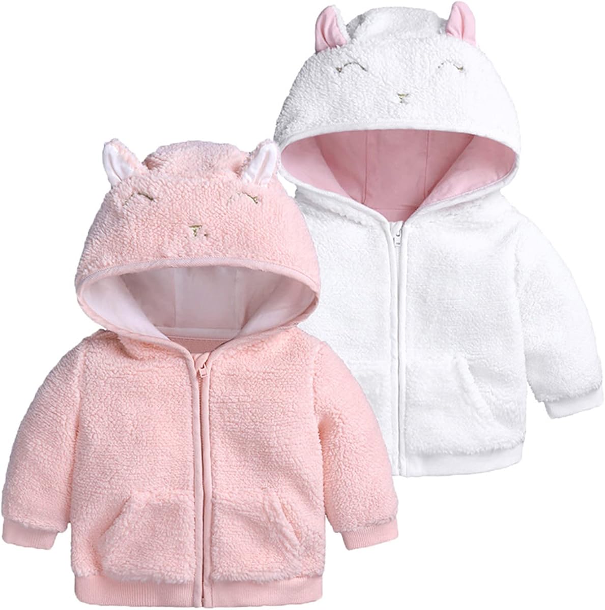 Bebé Niña Niño Polar Cremallera Sudadera Con Capucha Orejas De Conejito Chaqueta Fuzzy Con Capucha Sherpa Abrigo Invierno Shacket Caliente Outwear Cárdigan