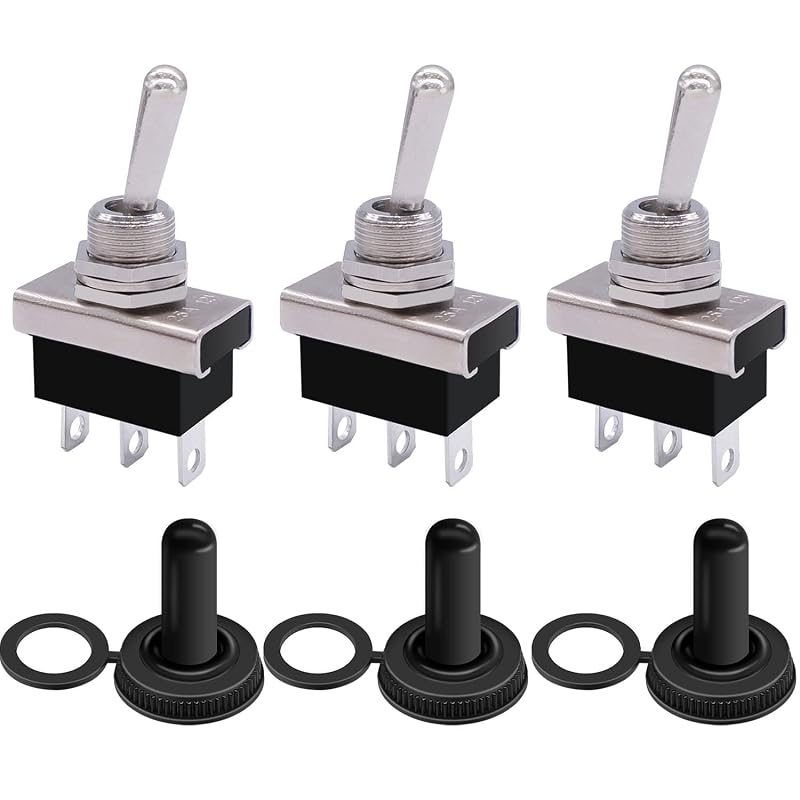 Chave Gangorra Metálica SPDT weideer 12 V 25 A ON/OFF/ON com Capa Impermeável – Kit com 3