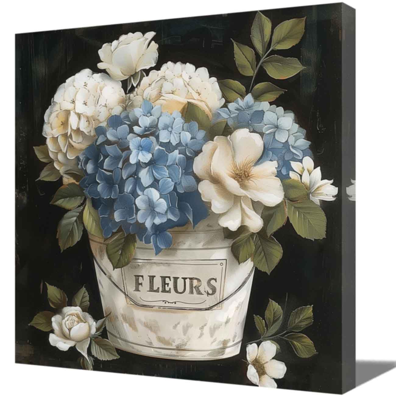 ZQQART Colorful Peony Flower Canvas Wall Art Blooming Hydrangea Floral in a Vase Picture Prints Farmhouse Botanical Theme for Home Wall Decor (black,18.00" x 18.00")