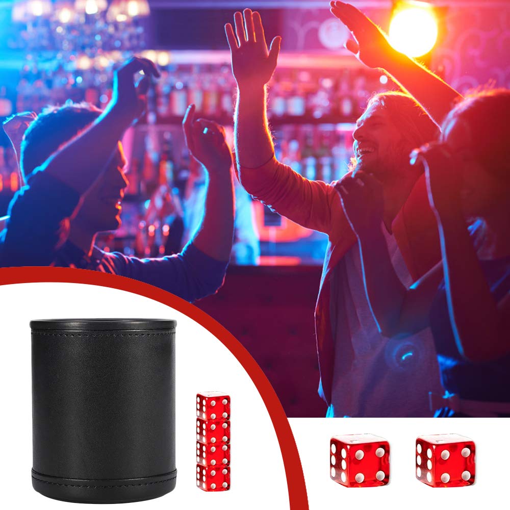 Kitchen-dream Juego de tazas de dados, Juego de vasos de dados de cuero, Taza de dados de cuero insonorizada con 5 dados rojos Ideal para juegos de entretenimiento, bar, viajes, fiesta (negro)