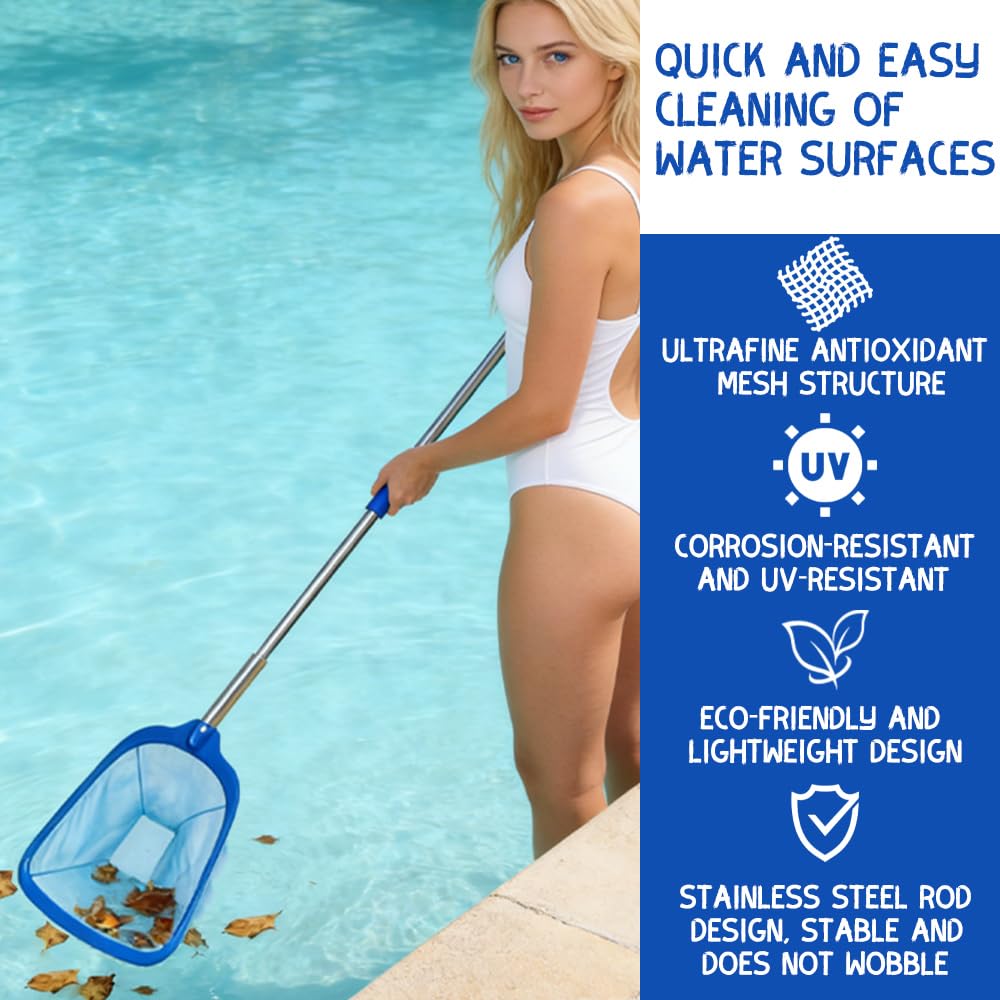 Épuisettes de Surface 218 cm,Épuisettes de Surface pour Piscine,Épuisette de Piscine,Filet de Piscine Skimmer,Filet Épuisette Piscine,Filet de Fond Piscine pour Nettoyer la Piscine,Fontaine,Bassins