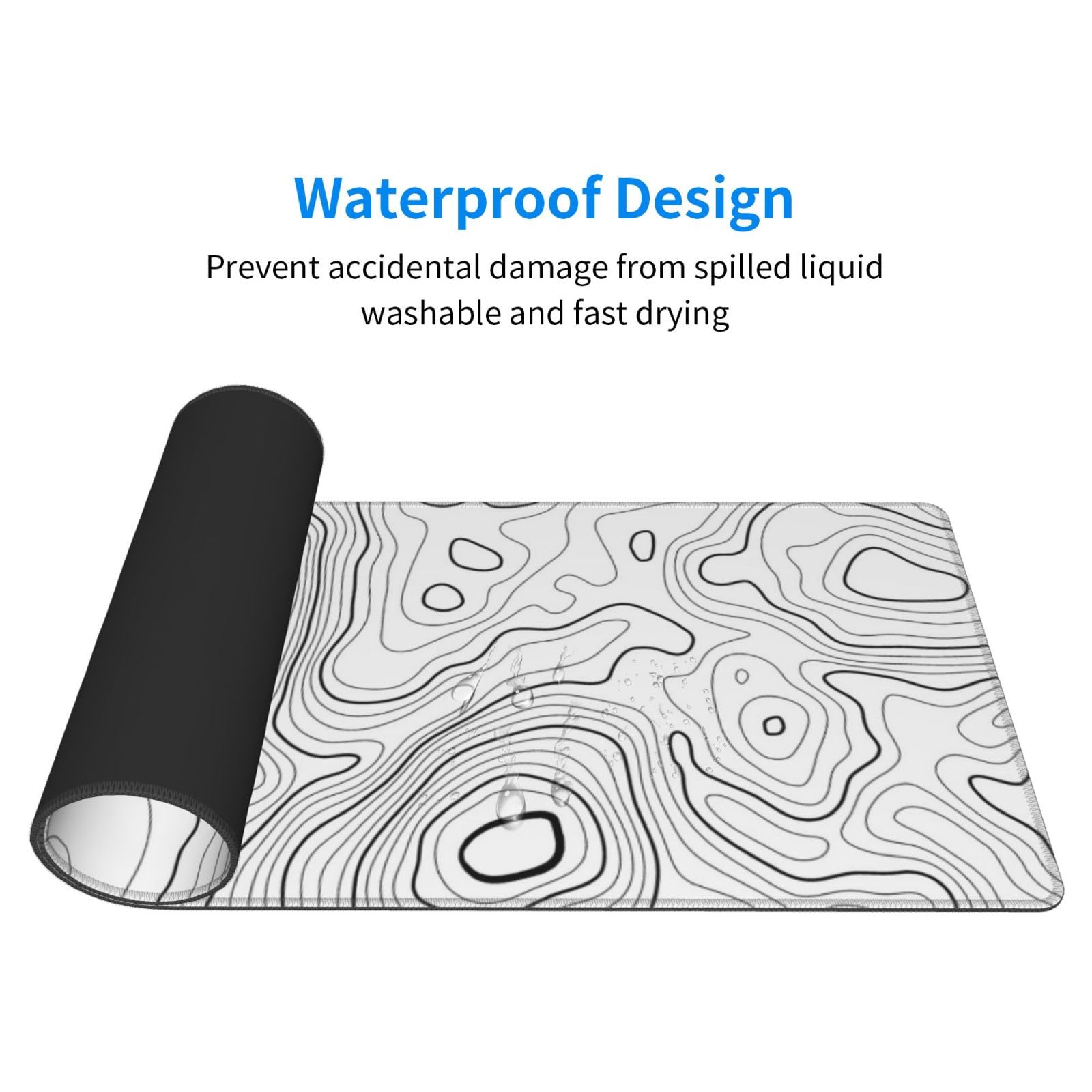 Alfombrilla de mouse grande con mapa topográfico blanco, alfombrilla de mouse para teclado grande extendida, alfombrilla de mouse larga para juegos de computadora para el hogar, oficina, escritorio de