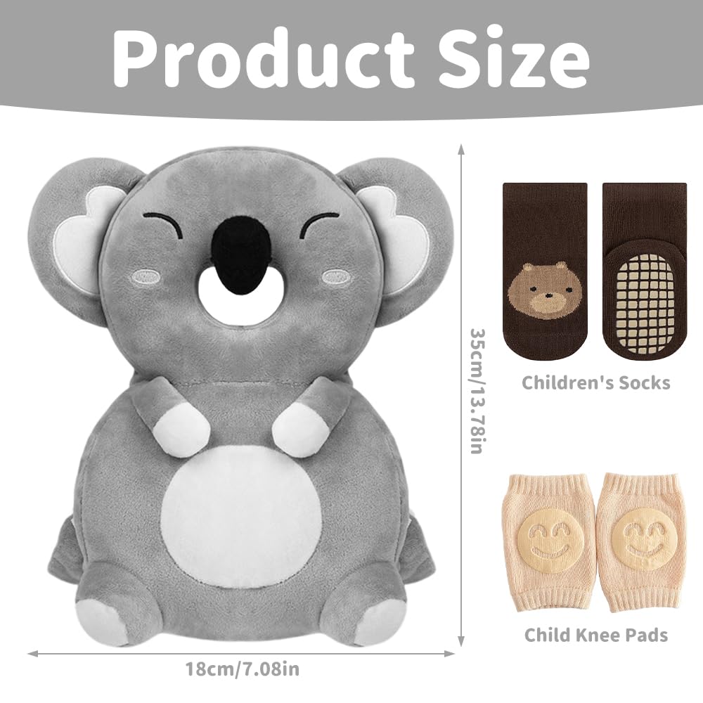 Protector de Cabeza para Bebé Koala, Mochila Anticaídas Ajustable con Rodilleras y Calcetines Antideslizantes, Protector de Cabeza para Bebe, Protección para Gateo y Primeros Pasos 6–24 Meses