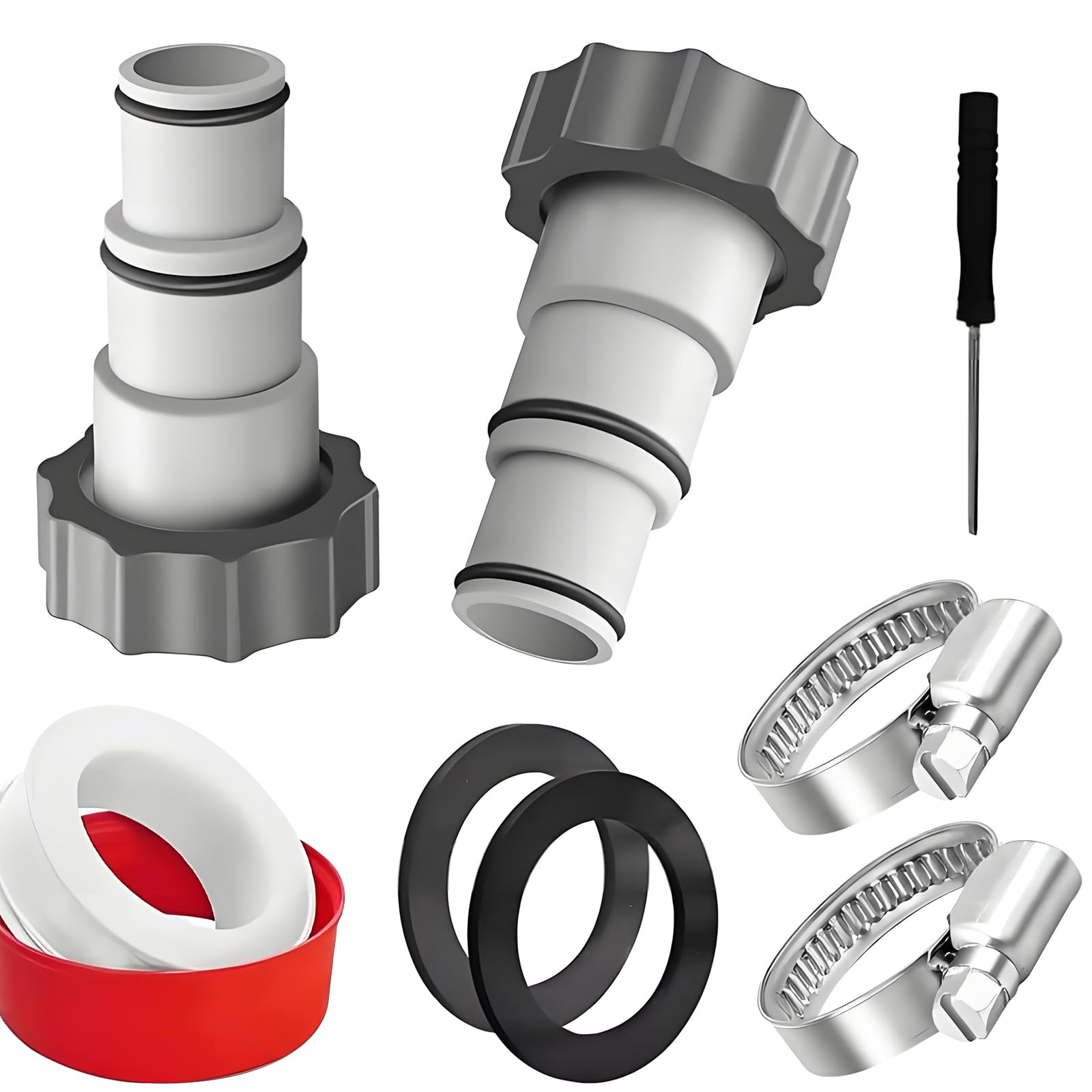 Pool Hose Adapter Replacement Kit, 2Pcs Pool Hose Connector for 1.25" to 1.5" Hose Adaptor, Compatible with Filter Pumps Salt Systems and Chlorine Generators Durable Heat Resistant Easy to Install