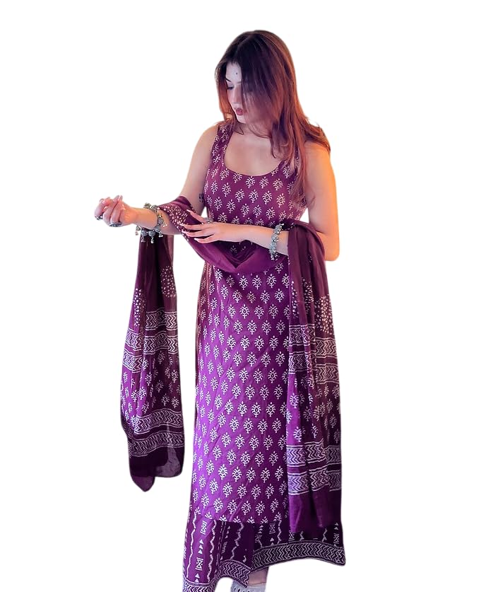 Women Beautiful Rayon Slub Full Printed Kurti Plazzo &Chanderi Dupatta Sleeveless||Stylish Comfortable Ethnic Wear Salwar Suits for Womens-picture-28