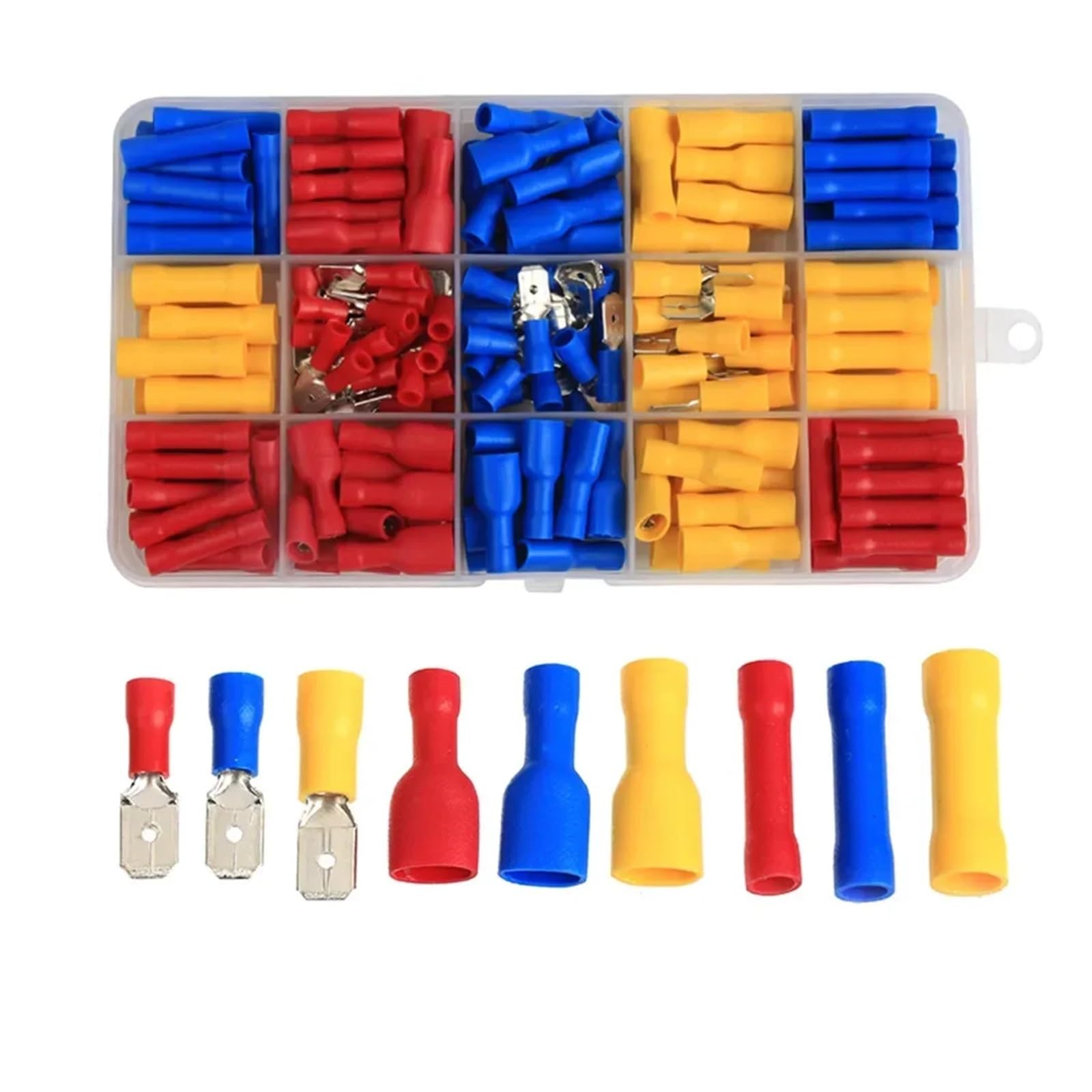 QMKADFQXF 222 PCS Fully Insulated Male Female Spade Crimp Terminals Electrical Wire Butt Connector Assorted Kit AWG 22-10/0.5-6.0mm2
