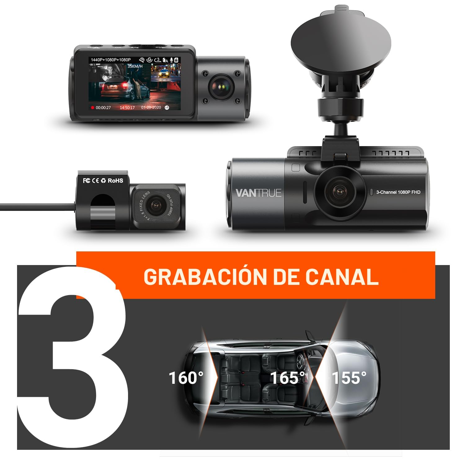 Amazon.com: VANTRUE N4 - Cámara de salpicadero de 3 canales, 4K+