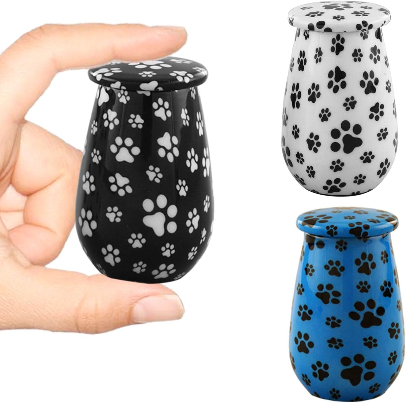 Paw Print Keepsake Urn – Paw Print Mini Cremation Urn for Ashes – Pet Urn – Paws Keepsake Urn for Dog and Cat Ashes – Paw Print Memorial Keepsake Urn with Velvet Bag (Black)