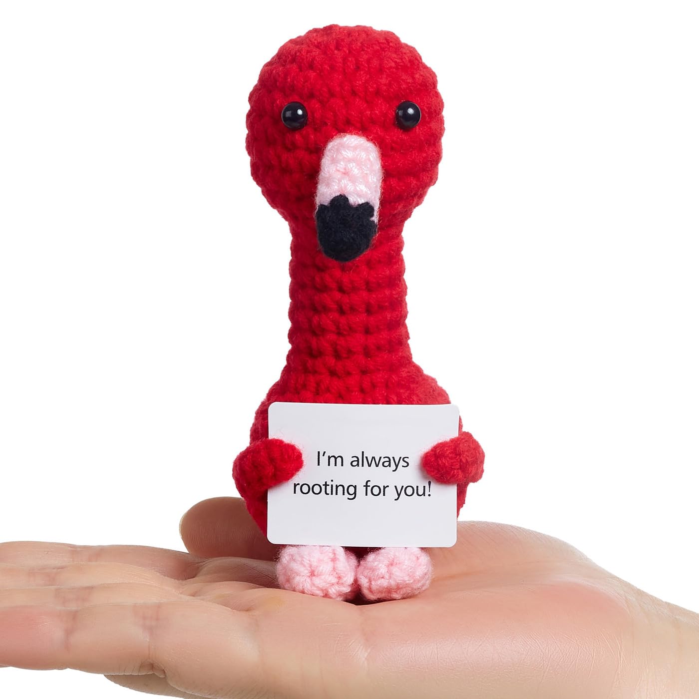 AWARDSEN Positive Flamingo Emotional Support Flamingo with Motivational Card Positive Crochet Animals Funny Gifts for Women Men Handmade Cute Stuff Good Luck Gifts