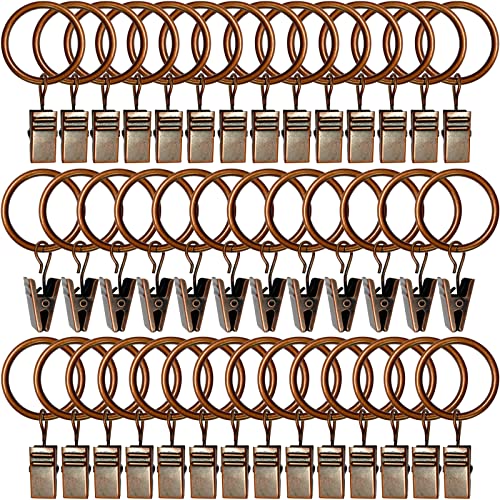 Image of AMZSEVEN 44 Pack Metal Curtain Rings with Clips, Drapery Clips with Rings, Drapes Rings 1 inch Inner Diameter, Fits Diameter 5/8 inch Curtain Rods, Antique Copper