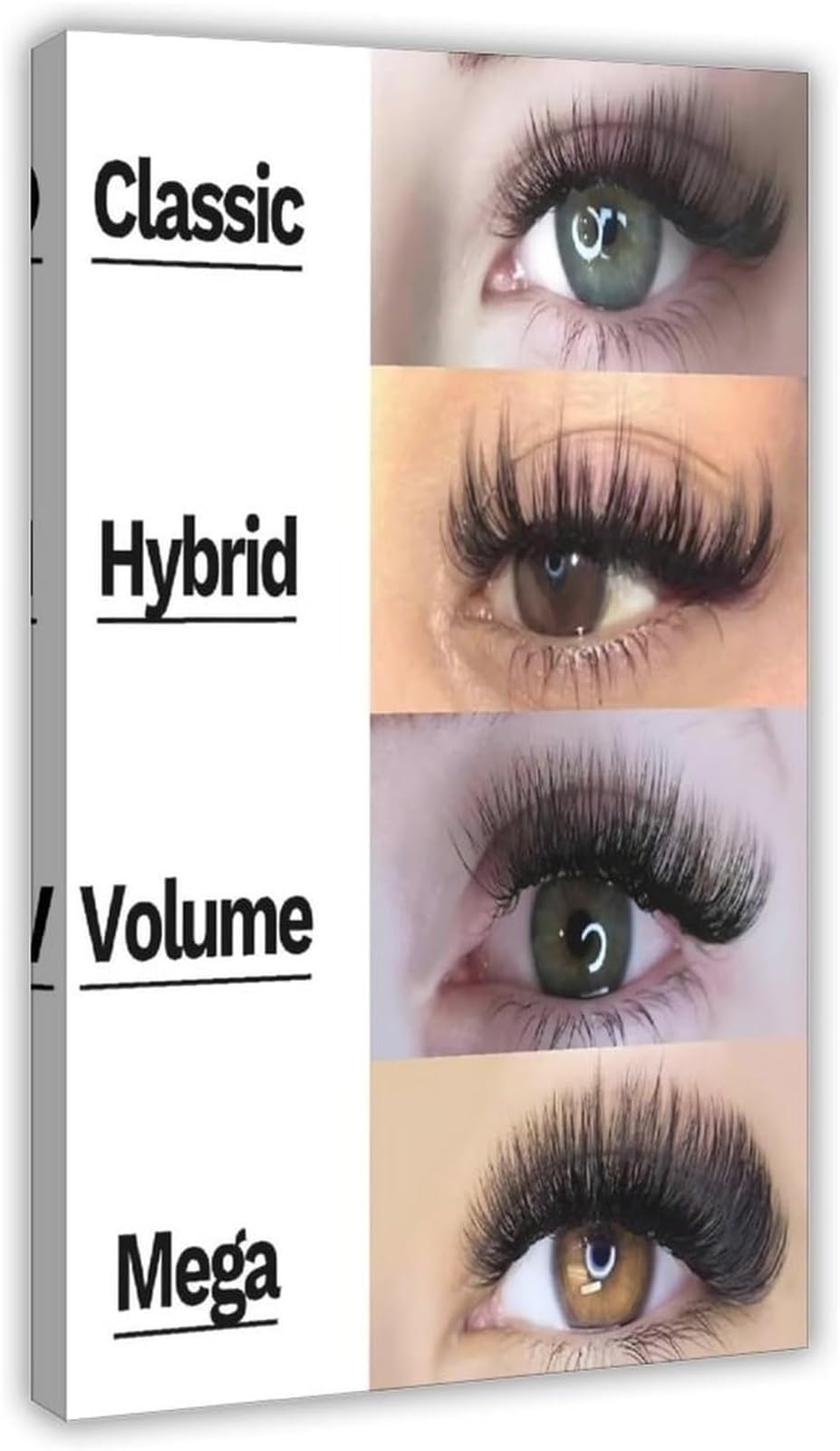 Lash Styles Chart Poster Minimalist Canvas Wall Decor For Studio | Neutral design complements any salon aesthetic while educating clients quickly(Framed,16x24inch(40x60cm))