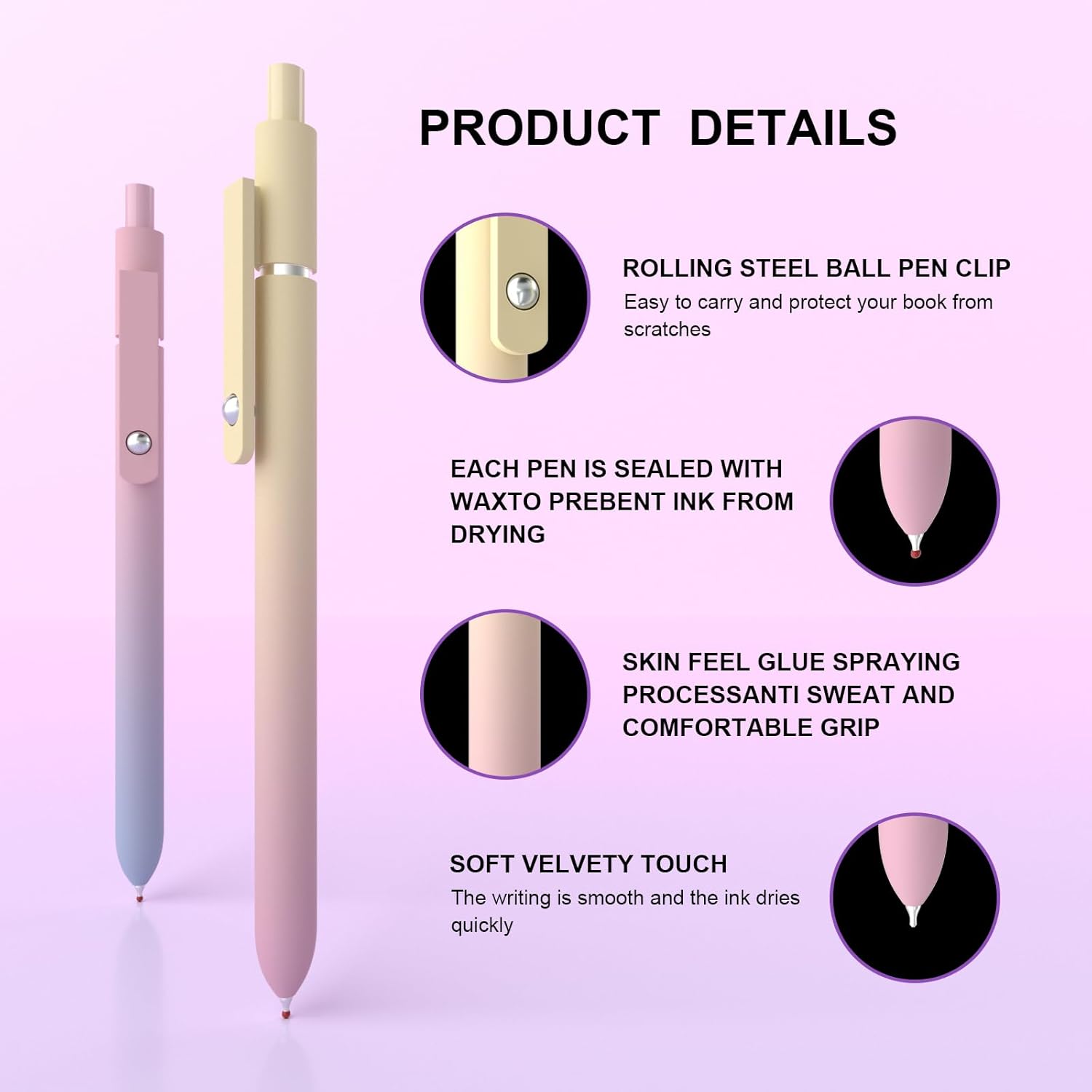 Gel Pens,0.5mm Fine Point Quick Dry Black Gel Pen,Smooth Writing,High-End Series Aesthetic Pen for Journaling Note Taking,Happy Birthday Gift Basket (10 Pcs Black Ink-Gradient shaft pens) - Image 4