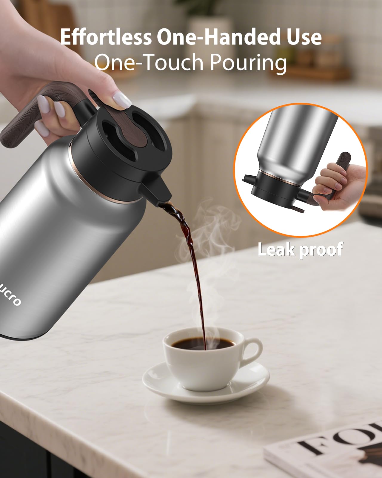 Jarra térmica de café de 70 onzas, jarra de acero inoxidable para líquidos calientes, dispensador de café aislado para mantener bebidas calientes/frías, café, té, agua, dispensador de bebidas para