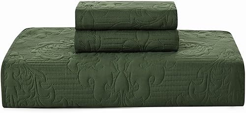 Miniatura 7 de Hansleep - Edredón verde oliva tamaño King  Colcha ultrasónica con diseño damasco para todas las estaciones, juego de ropa de cama suave y ligero, 3
