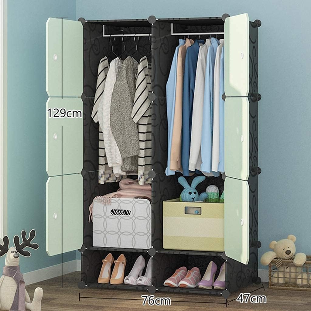 Fabric Wardrobe Wardrobe Cubes Storage Plastic Organiser Divider Bookcase Shelf Shoe Rack Cabinet Shelving Unit(Green) (76x47x129cm)