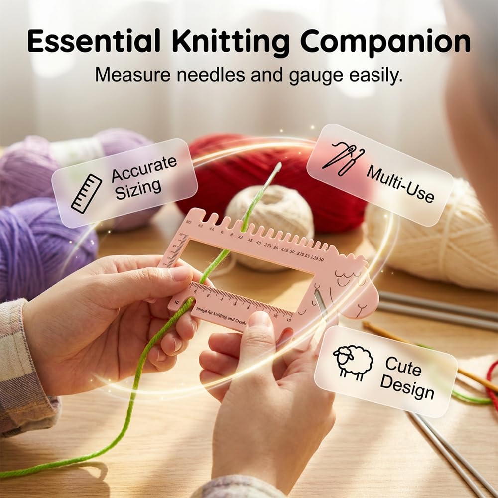 Crochet Gauge Measuring Tool,2026 New Knitting Needle Gauge Sizer,Crochet Hooks & Spinner Yarn Gauge Swatch Ruler Sweater Measuring Tool for Weaving, Crafting (2 PCS) - 3