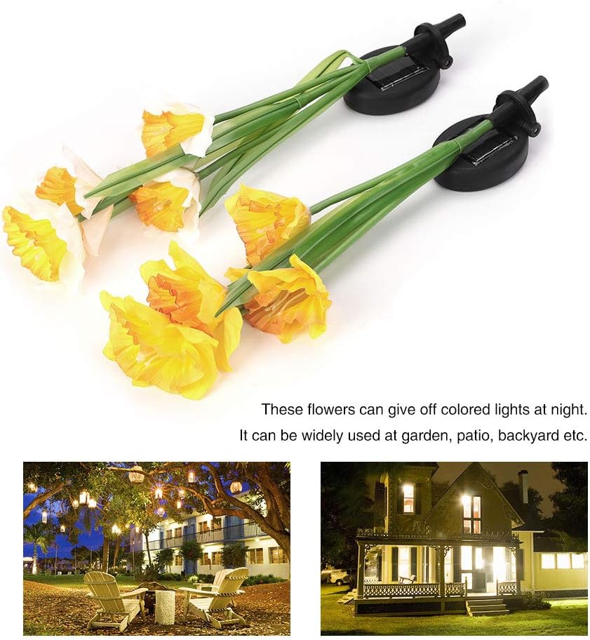 Garosa 2pcs Outdoor Solar Lights Solar Garden Lights with Daffodil Flowers Solar Flower Garden Stake Lights Yard Decoration for Garden Patio Courtyard Pathway