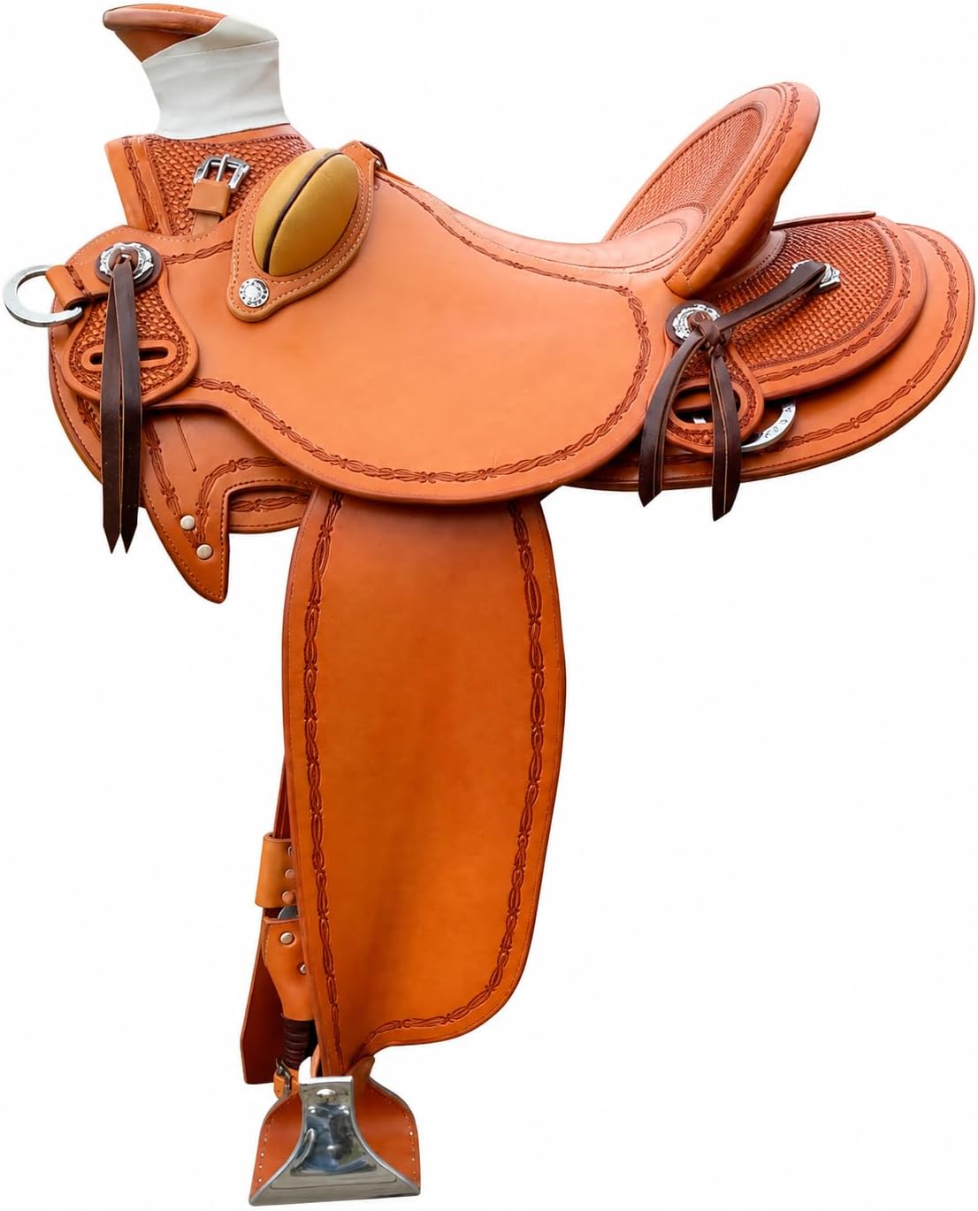 Wade Horse Saddle Tree A Fork Roping Ranch Work Handmade Tooled Carved Premium Leather Western Equestrian Trail Tack Adult & Pony Horse Riding Saddle, Size: 10-18 inch Seat, EV-194